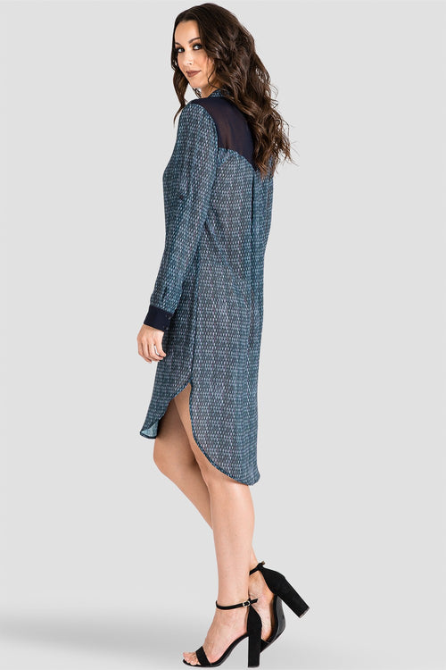 Women's Gray Snakeskin Print Chiffon Shirtdress with Sheer Back