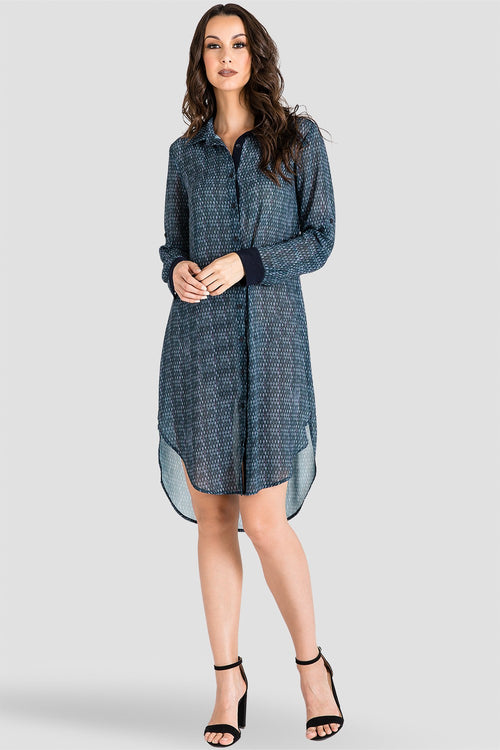 Standards & Practices Gray Snakeskin Print Chiffon Shirtdress with Sheer Back
