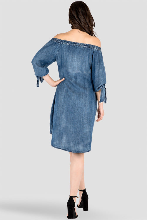 Women's Tencel Denim Off-The-Shoulder Peasant Dress
