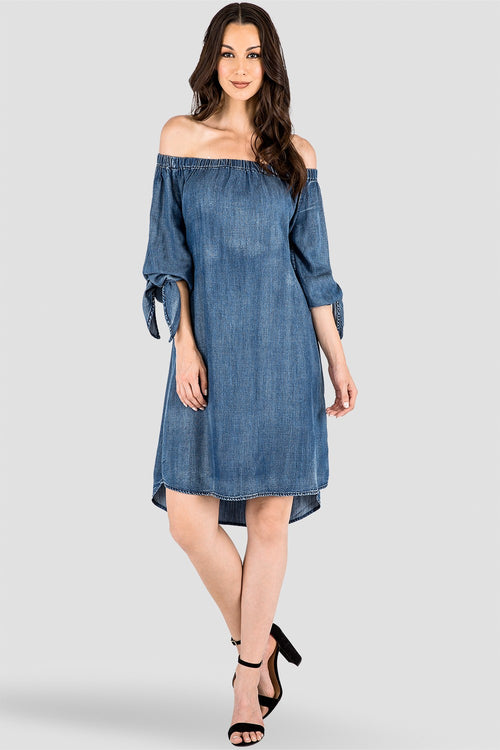 Women's Tencel Denim Off-The-Shoulder Peasant Dress