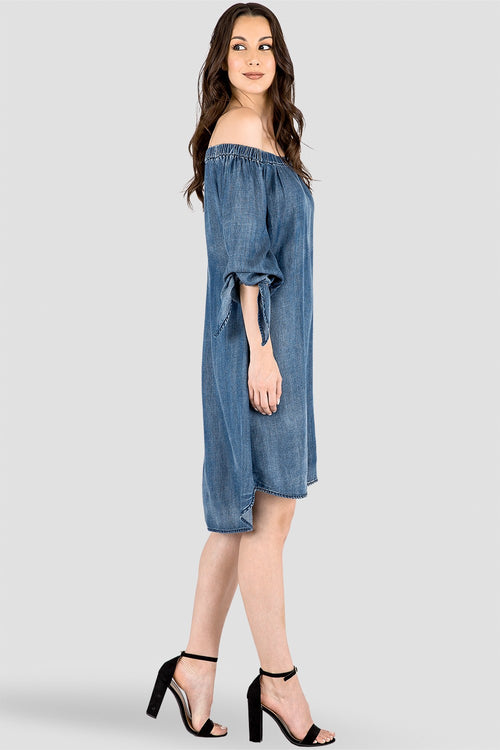Standards & Practices High Low Hem Denim Off-The-Shoulder Peasant Dress