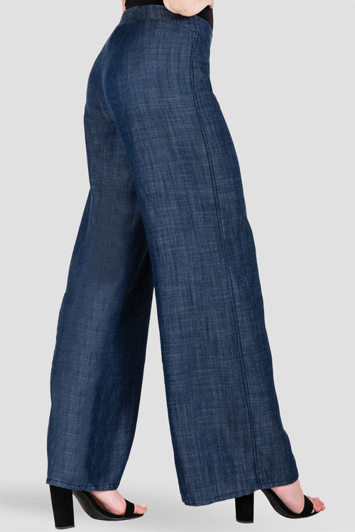 Standards & Practices Women's Side Zip and Flounce Indigo Tencel Palazzo Pants Back