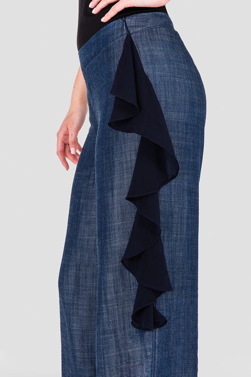 Standards & Practices Women's Navy Ruffle Tencel Palazzo Pants