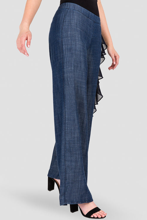 Standards & Practices Women's Side Zip and Flounce Indigo Tencel Palazzo Pants Side