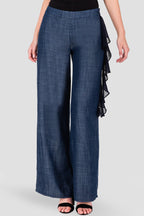 Standards & Practices Women's Navy Ruffle Indigo Tencel Palazzo Pants
