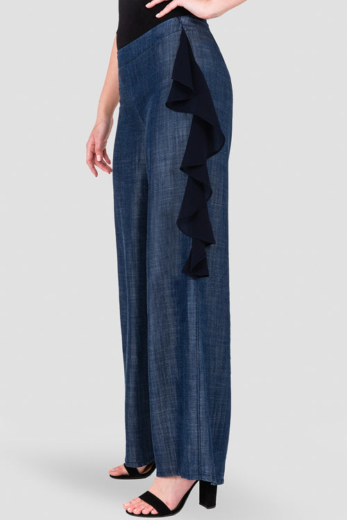 Standards & Practices Women's Side Zip and Flounce Indigo Tencel Palazzo Pants