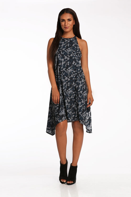 Blue Chiffon Camo Skull Print Racerback Dress