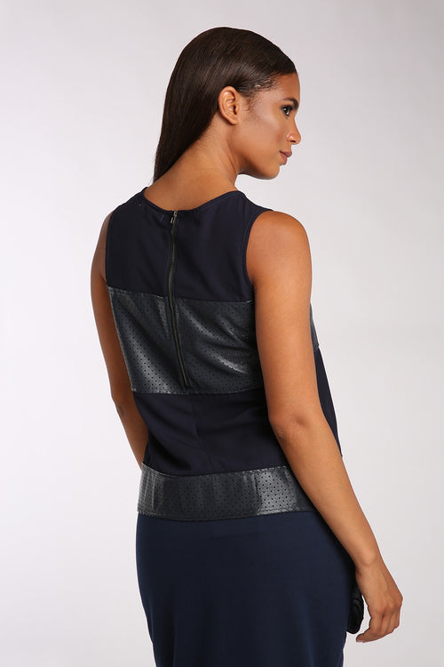 Woven Keyhole Tunic Top W Vegan Leather Details