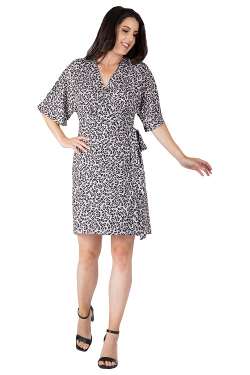 Candice Brown Leopard Print V-Neck Kimono Wrap Midi Dress