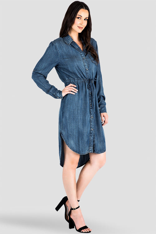 Paige Denim Tencel Collared Shirtdress - Drawstring Waist  Side