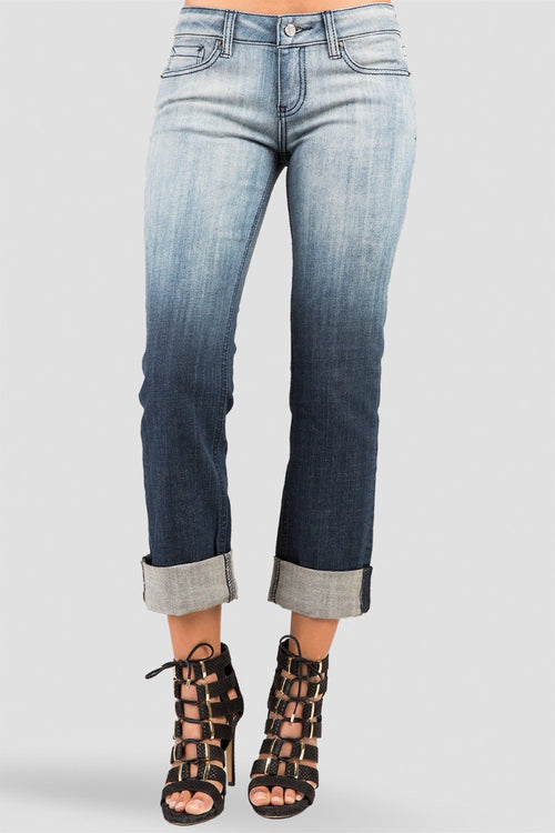 X-Boyfriend Rolled Cuff Ombre Navy Jeans