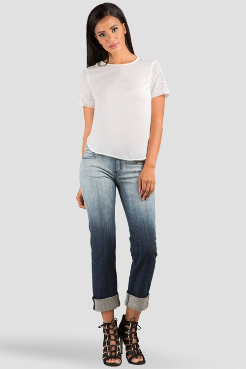 X-Boyfriend Rolled Cuff Ombre Navy Jeans
