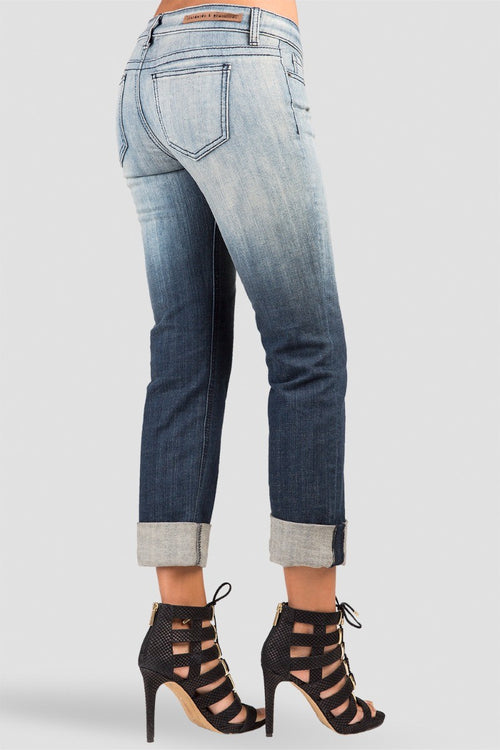 X-Boyfriend Rolled Cuff Ombre Navy Jeans