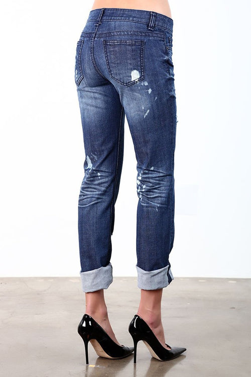 Women Bleach Destroyed Boyfriend Jeans