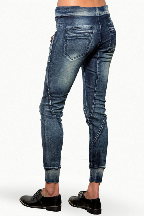 Women Indigo Denim Knit Drawstring Joggers 