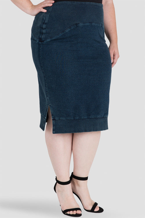 Plus Size Indigo Slit Skirt