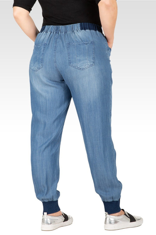 Plus Size Marcie Rib Bottom Indigo Button Front Jogger Pants