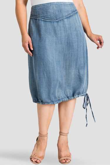Standards & Practices Plus Size Women Light Wash Indigo Tencel Drawstring Hem Skirt 