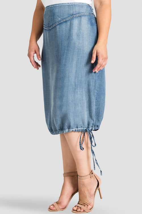 Plus Size Women Denim Skirt w/ Drawstring Hemline 