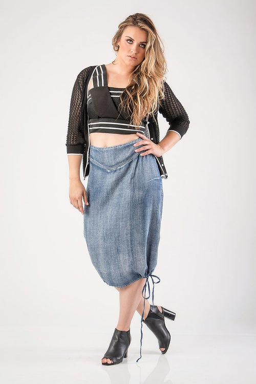 Plus Size Women Below The Knee Denim Skirt 