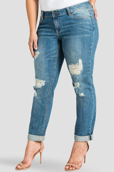 Plus Size Women Distressed Boyfriend Jeans