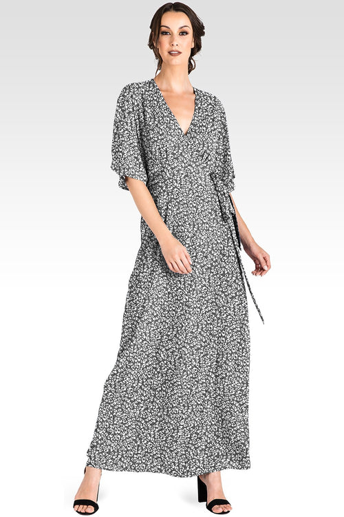 Olivia Smoke Leopard Print Kimono Wrap Maxi Dress - S Olivia Smoke Leopard Print Kimono Wrap Maxi Dress - S