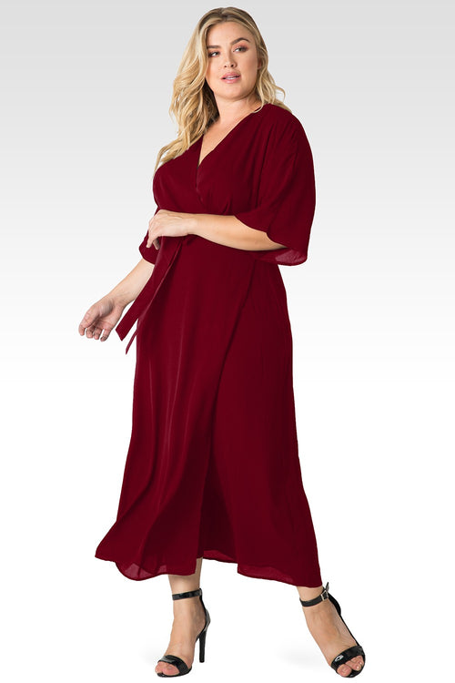 red kimono wrap dress Red Kimono Faux Wrap Dress