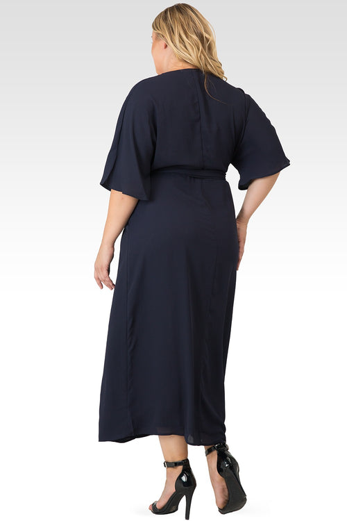 Plus Size Women's Olivia Wrap Dress (Midnight Blue) w/ Kimono Sleeve & Cinched Waist