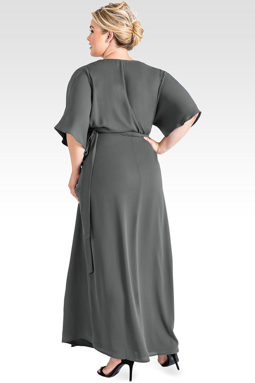 Plus Size Olivia Smoke Grey Kimono Wrap Maxi Dress