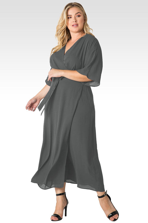 Plus Size Olivia Smoke Grey Kimono Wrap Maxi Dress Plus Size Olivia Smoke Grey Kimono Wrap Maxi Dress