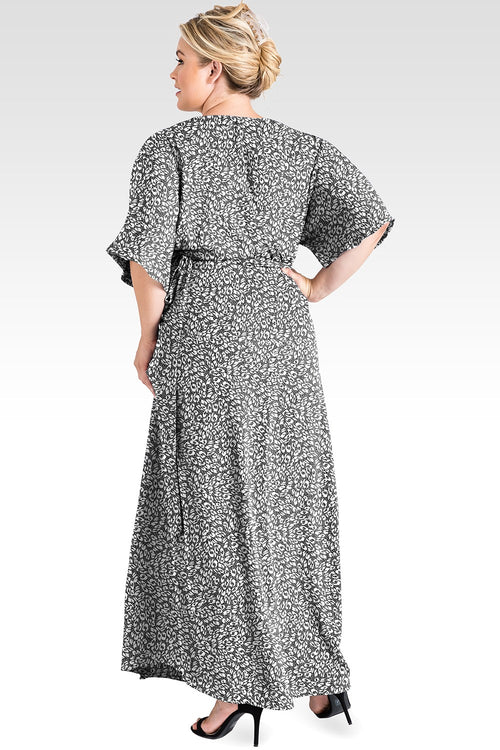 Plus Size Olivia Smoke Leopard Print Kimono Wrap Maxi Dress
