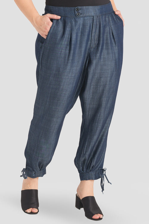 Standards & Practices Robie Double-Button High Waist Midnight Blue Ankle Tie Cuff Trousers