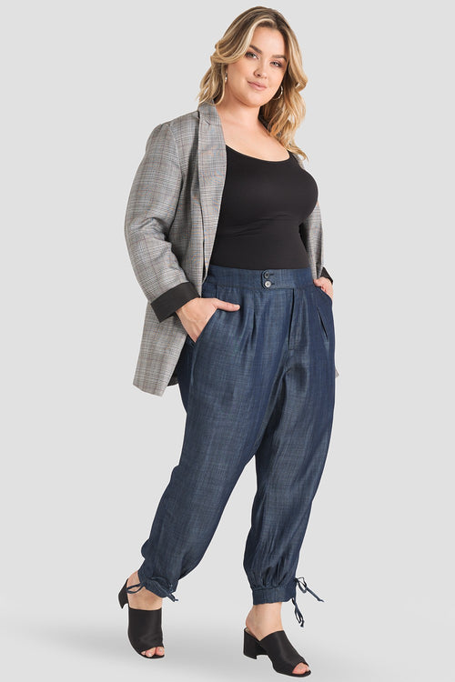 Standards & Practices Robie Double-Button High Waist Midnight Blue Ankle Tie Cuff Trousers
