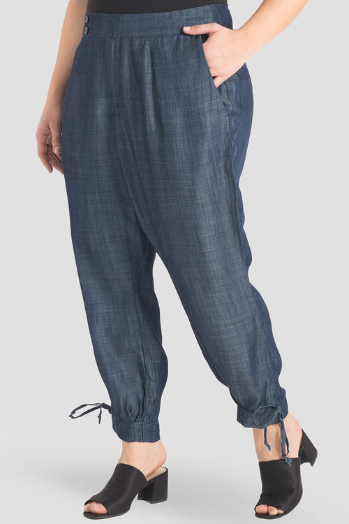 Standards & Practices Robie Double-Button High Waist Midnight Blue Ankle Tie Cuff Trousers