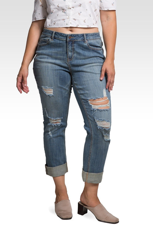 Leah Women's Plus Size Slightly Roll Up Boyfriend Jeans