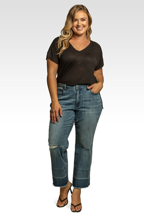 Mary Plus Size High-Rise Cropped Wide Leg Jeans Released Hem