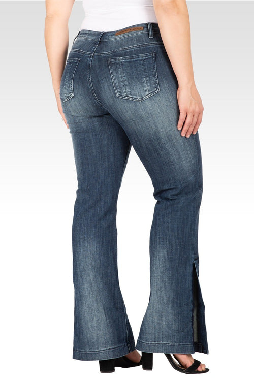 Rainie Light Hand-Sanded Plus Size Stretch Denim High-Waist Slit Hem Jeans