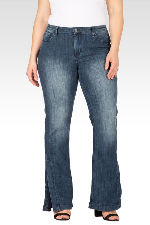 Rainie Light Hand-Sanded Plus Size Stretch Denim High-Waist Slit Hem Jeans