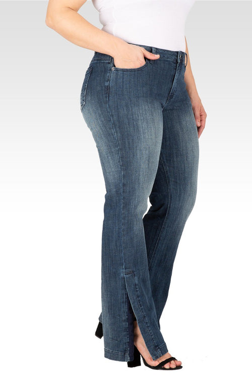 Rainie Light Hand-Sanded Plus Size Stretch Denim High-Waist Slit Hem Jeans