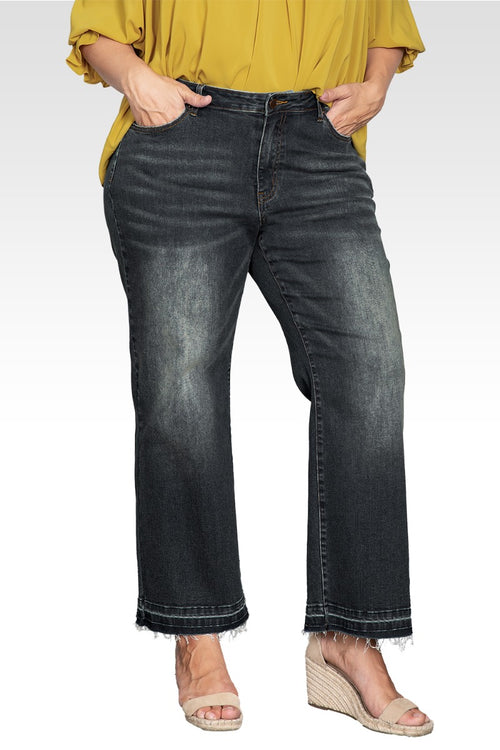 Plus Size Cropped Wide Leg Jeans - Black Vintage