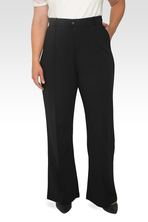 Standards & Practices Plus Size Women's Pintuck Stretch Crepe Wide Leg Trouser  - Black-3