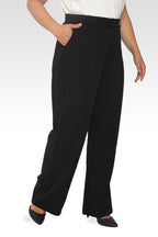 Standards & Practices Plus Size Women's Pintuck Stretch Crepe Wide Leg Trouser  - Black-1