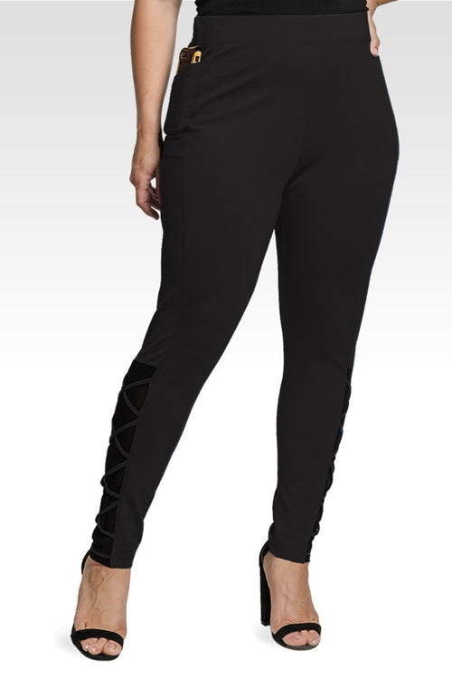 Jo Jo Women's Plus Size Interlaced Mesh Leggings With Side Pockets