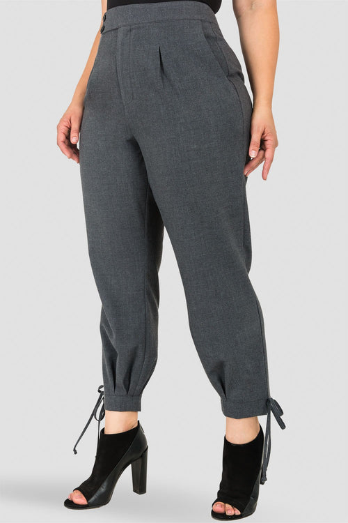 Plus Size Standards & Practices Curvy Fit Robie Double-Button High Waist Midnight Blue Ankle Tie Cuff Trousers