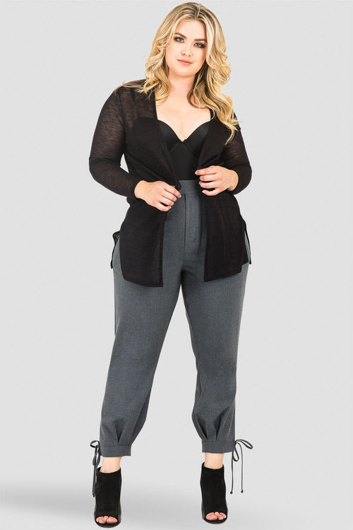 Plus Size Standards & Practices Women's Robie Double-Button High Waist Midnight Blue Ankle Tie Cuff Trousers