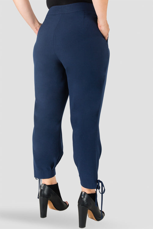 Plus Size Standards & Practices Women's Curvy Fit Robie Double-Button High Waist Midnight Blue Ankle Tie Cuff Trousers