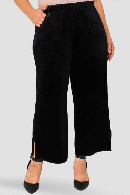 Standards & Practices Plus Size Stretch Velvet Crop Wide Leg Pant with Split Hem