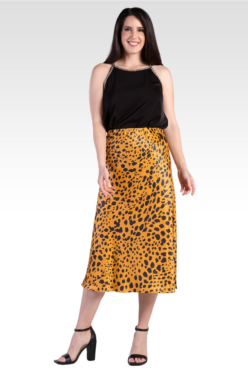 【COLOR iN ID】String Midi Skirt Standards and Practices Women's Silky Sateen Leopard Print