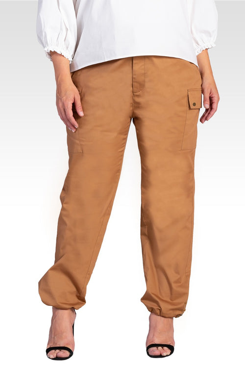 Feza Women's Plus Size Poplin Cargo Pants with Bungee Cord Hem