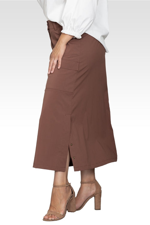 Plus Size A-Line Cargo Pocket Skirt-Coffee Brown